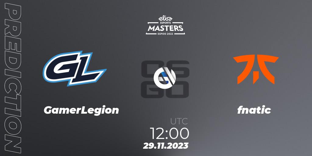 GamerLegion vs fnatic: Match Prediction. 29.11.23, CS2 (CS:GO), Elisa Masters Espoo 2023