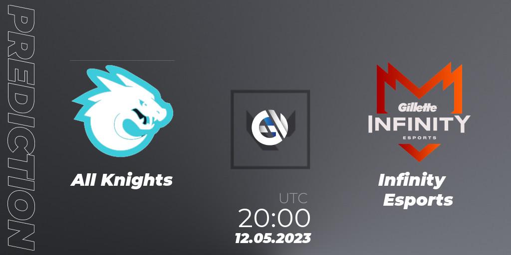 All Knights vs Infinity Esports: Match Prediction. 12.05.2023 at 20:00, VALORANT, VALORANT Challengers 2023: LAS Split 2 - Regular Season