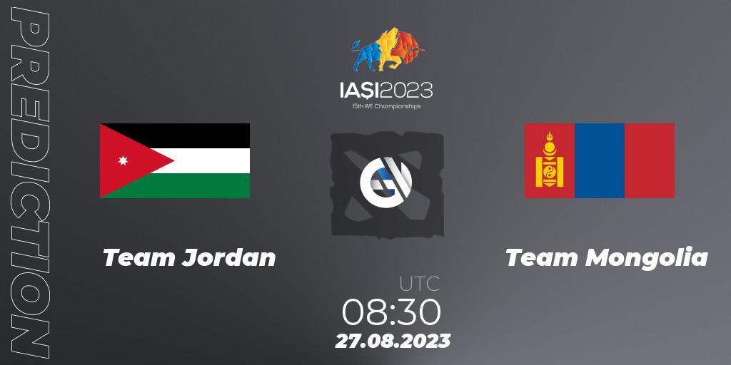 Team Jordan vs Team Mongolia: Match Prediction. 27.08.2023 at 11:30, Dota 2, IESF World Championship 2023
