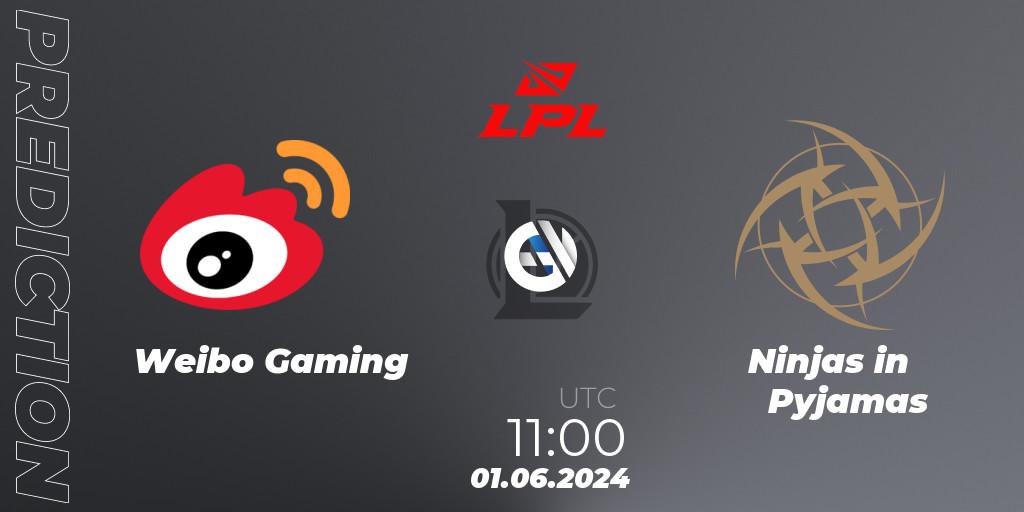 Weibo Gaming vs Ninjas in Pyjamas: Match Prediction. 01.06.2024 at 11:00, LoL, LPL 2024 Summer - Group Stage