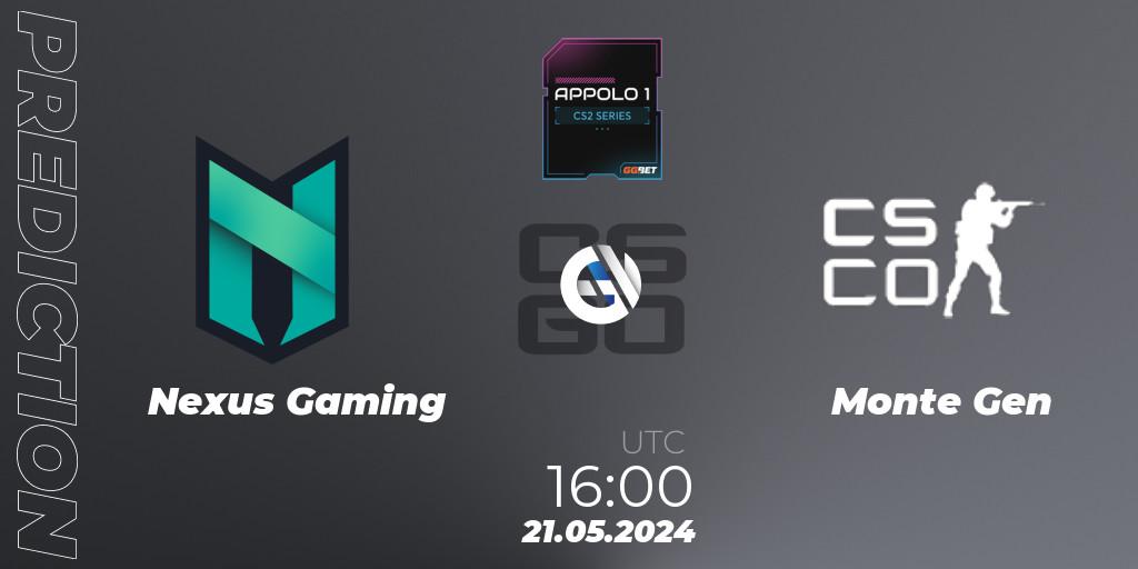 Nexus Gaming vs Monte Gen: Match Prediction. 21.05.2024 at 16:00, Counter-Strike (CS2), Appolo1 Series: Phase 2