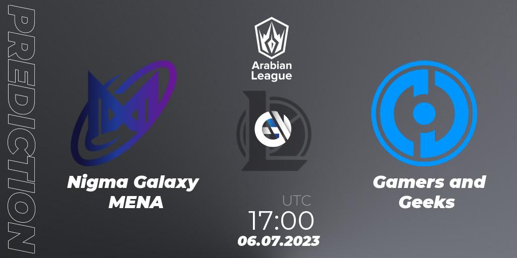 Nigma Galaxy MENA vs Gamers and Geeks: Match Prediction. 06.07.2023 at 17:00, LoL, Arabian League Summer 2023 - Group Stage