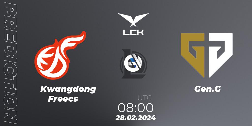 Kwangdong Freecs vs Gen.G: Match Prediction. 28.02.2024 at 08:00, LoL, LCK Spring 2024 - Group Stage