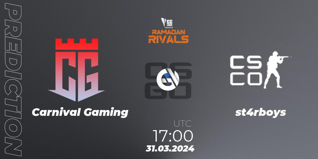 Carnival Gaming vs st4rboys: Match Prediction. 31.03.2024 at 17:00, Counter-Strike (CS2), GG League Ramadan Rivals 2024: Open Qualifier #3
