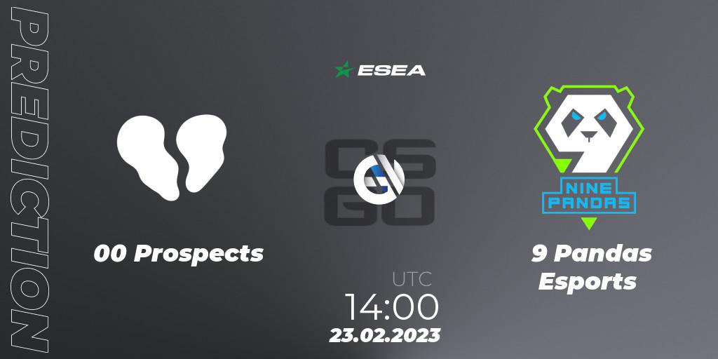 00 Prospects vs 9 Pandas Esports: Match Prediction. 23.02.2023 at 14:00, Counter-Strike (CS2), ESEA Season 44: Advanced Division - Europe