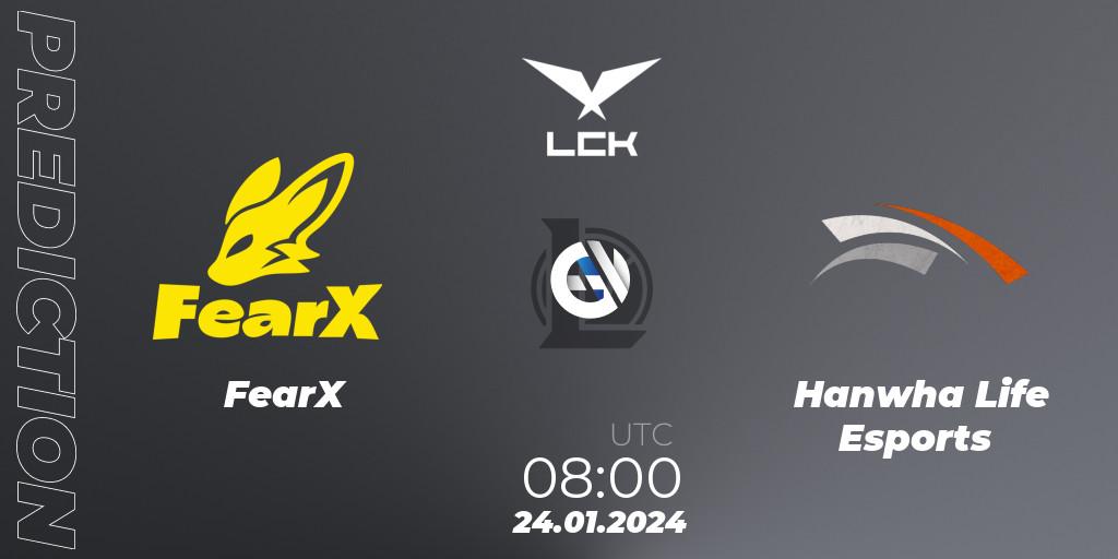 FearX vs Hanwha Life Esports: Match Prediction. 24.01.2024 at 08:00, LoL, LCK Spring 2024 - Group Stage