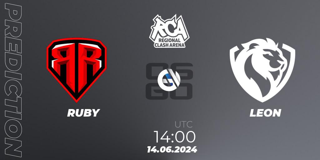 RUBY vs LEON: Match Prediction. 14.06.2024 at 14:00, Counter-Strike (CS2), Regional Clash Arena Europe