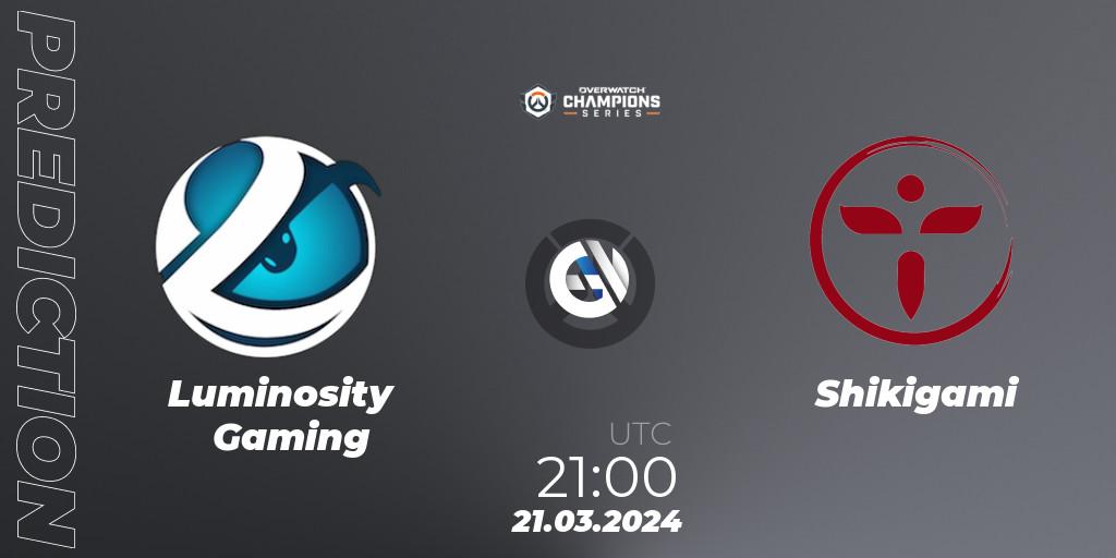 Luminosity Gaming vs Shikigami: Match Prediction. 21.03.2024 at 21:00, Overwatch, Overwatch Champions Series 2024 - North America Stage 1 Main Event