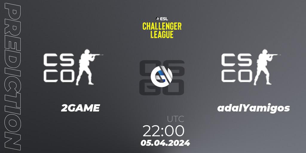 2GAME vs adalYamigos: Match Prediction. 05.04.2024 at 22:00, Counter-Strike (CS2), ESL Challenger League Season 47: South America