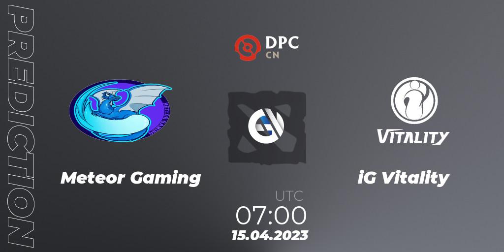 Meteor Gaming vs iG Vitality: Match Prediction. 15.04.2023 at 07:01, Dota 2, DPC 2023 Tour 2: CN Division II (Lower)