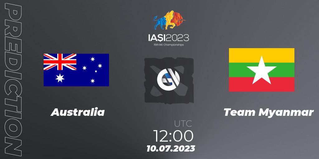 Australia vs Team Myanmar: Match Prediction. 10.07.2023 at 13:00, Dota 2, Gamers8 IESF Asian Championship 2023
