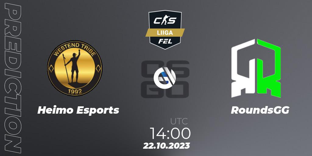 Heimo Esports vs RoundsGG: Match Prediction. 22.10.2023 at 14:00, Counter-Strike (CS2), Finnish Esports League Season 11