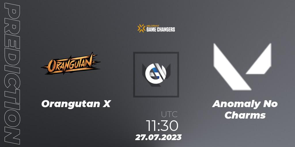 Orangutan X vs Anomaly No Charms: Match Prediction. 27.07.2023 at 11:30, VALORANT, VCT 2023: Game Changers APAC Open 3