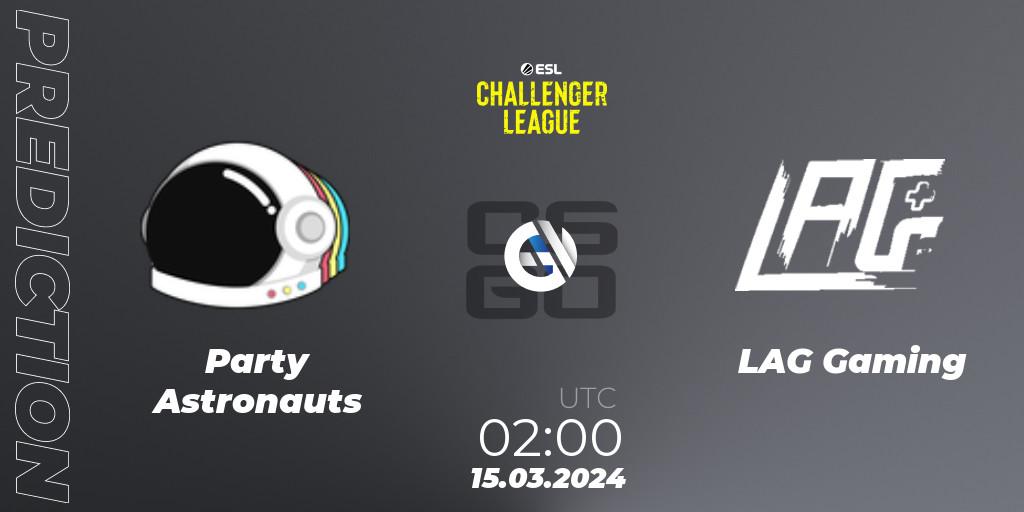 Party Astronauts vs LAG Gaming: Match Prediction. 09.05.2024 at 01:00, Counter-Strike (CS2), ESL Challenger League Season 47: North America