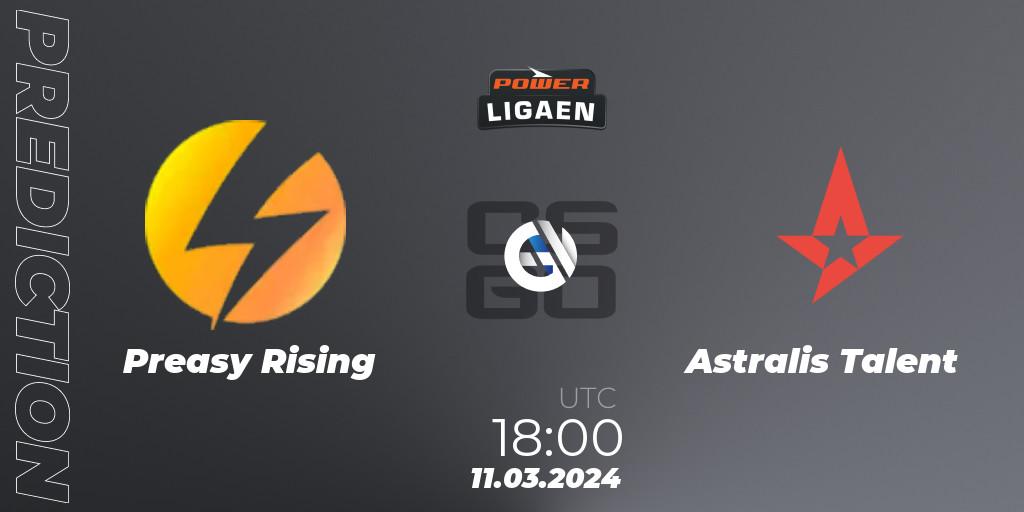 Preasy Rising vs Astralis Talent: Match Prediction. 11.03.2024 at 18:00, Counter-Strike (CS2), Dust2.dk Ligaen Season 25