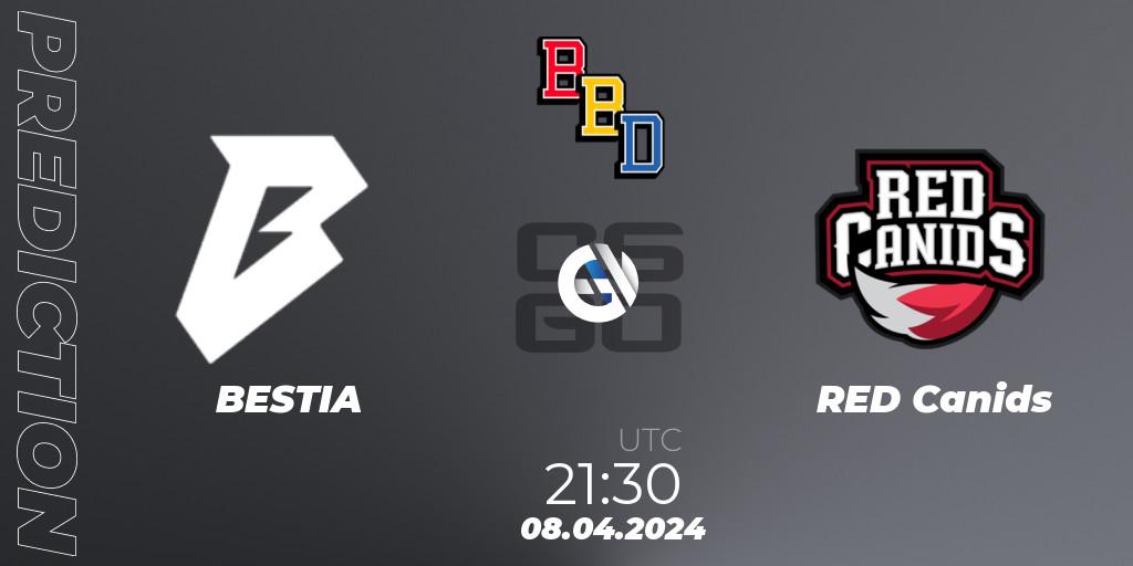 BESTIA vs RED Canids: Match Prediction. 08.04.2024 at 21:30, Counter-Strike (CS2), BetBoom Dacha Belgrade 2024: South American Qualifier