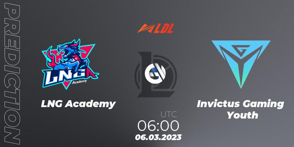LNG Academy vs Invictus Gaming Youth: Match Prediction. 06.03.2023 at 06:00, LoL, LDL 2023 - Regular Season