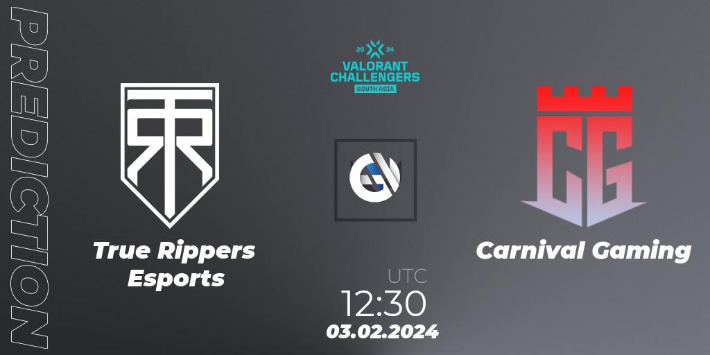 True Rippers Esports vs Carnival Gaming: Match Prediction. 03.02.2024 at 13:00, VALORANT, VALORANT Challengers 2024: South Asia Split 1 - Cup 1