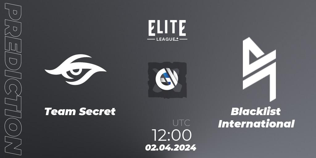 Team Secret vs Blacklist International: Match Prediction. 02.04.24, Dota 2, Elite League: Swiss Stage