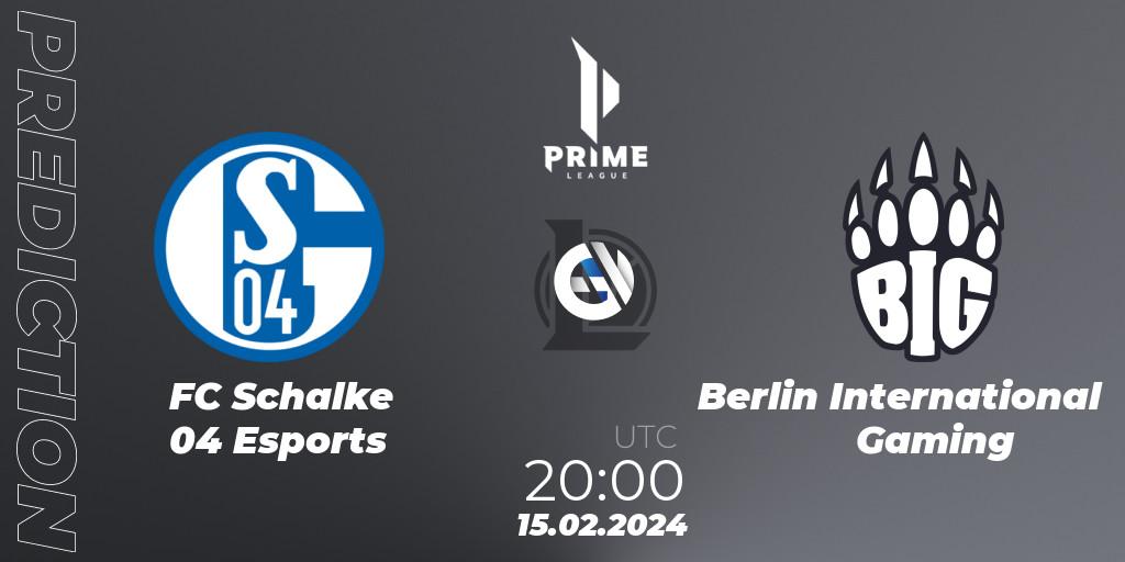 FC Schalke 04 Esports vs Berlin International Gaming: Match Prediction. 15.02.2024 at 20:00, LoL, Prime League Spring 2024 - Group Stage