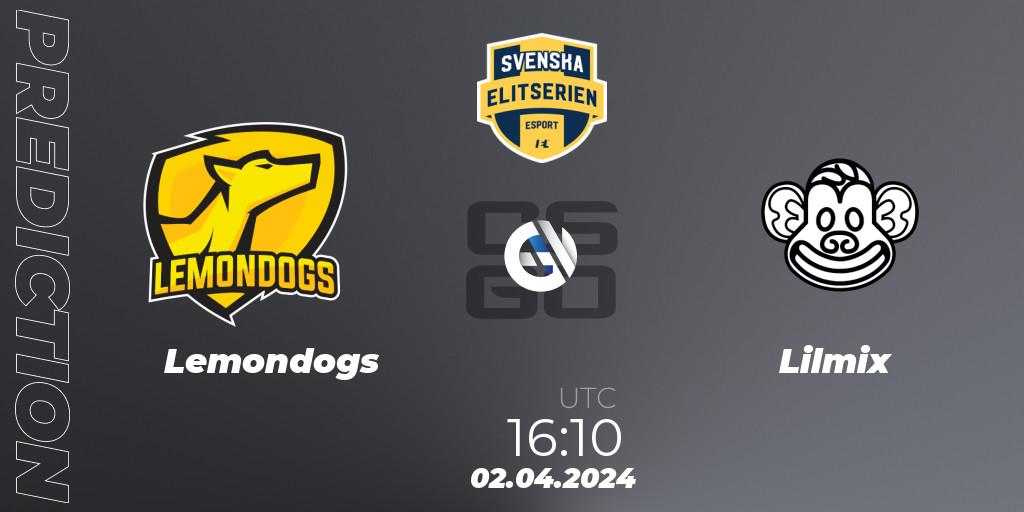 Lemondogs vs Lilmix: Match Prediction. 04.04.2024 at 16:10, Counter-Strike (CS2), Svenska Elitserien Spring 2024