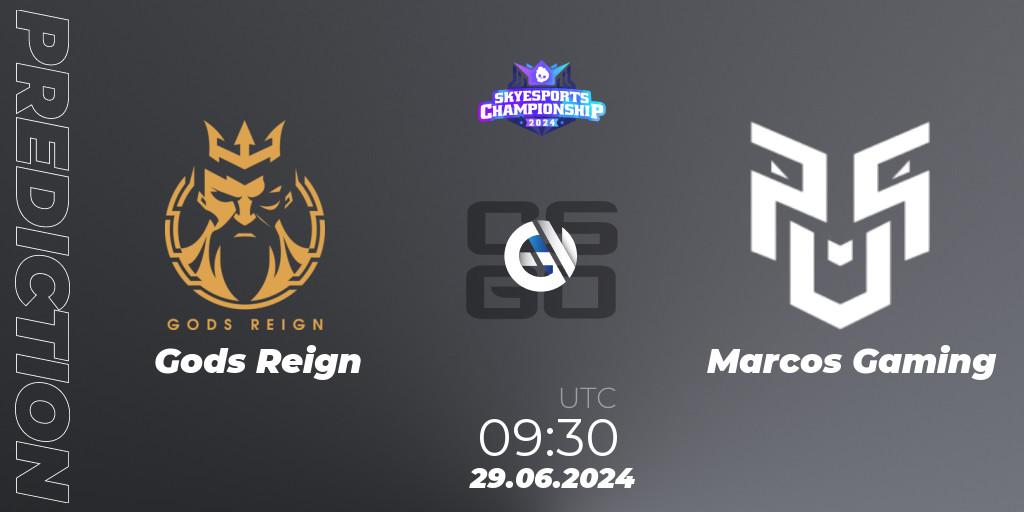 Gods Reign vs Marcos Gaming: Match Prediction. 29.06.2024 at 09:30, Counter-Strike (CS2), Skyesports Championship 2024: Indian Qualifier