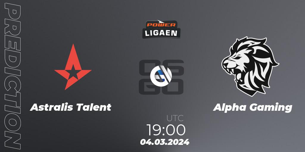 Astralis Talent vs Alpha Gaming: Match Prediction. 06.03.2024 at 19:00, Counter-Strike (CS2), Dust2.dk Ligaen Season 25