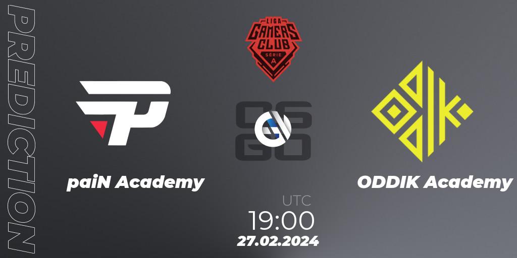 paiN Academy vs ODDIK Academy: Match Prediction. 27.02.2024 at 19:00, Counter-Strike (CS2), Gamers Club Liga Série A: February 2024