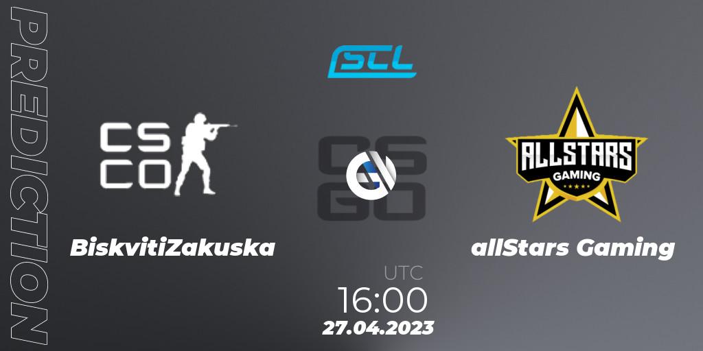 BiskvitiZakuska vs allStars Gaming: Match Prediction. 27.04.2023 at 18:00, Counter-Strike (CS2), SCL Season 9: Challenger Division
