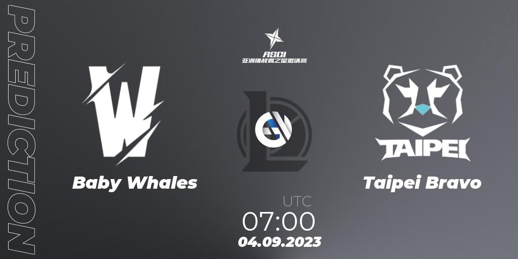 Baby Whales vs Taipei Bravo: Match Prediction. 04.09.2023 at 07:00, LoL, Asia Star Challengers Invitational 2023