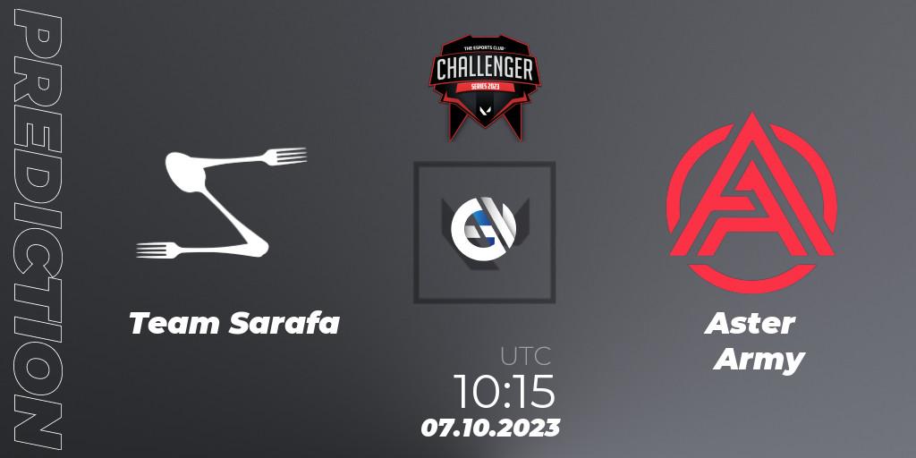 Team Sarafa vs Aster Army: Match Prediction. 07.10.2023 at 10:45, VALORANT, TEC Challenger Series 10