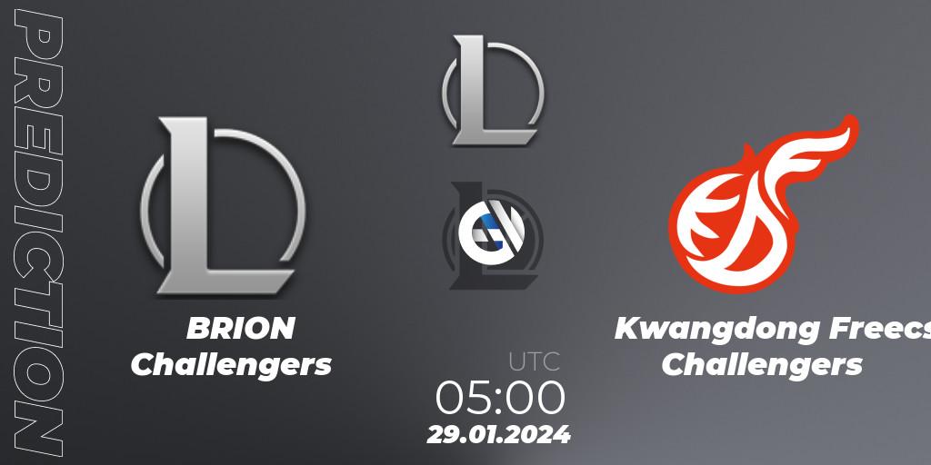 BRION Challengers vs Kwangdong Freecs Challengers: Match Prediction. 29.01.2024 at 05:00, LoL, LCK Challengers League 2024 Spring - Group Stage