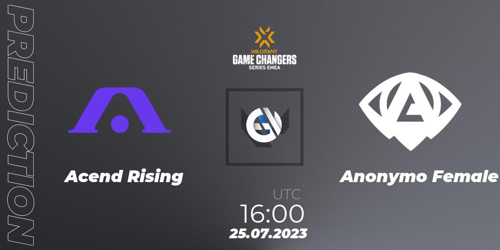 Acend Rising vs Anonymo Female: Match Prediction. 25.07.2023 at 16:00, VALORANT, VCT 2023: Game Changers EMEA Series 2