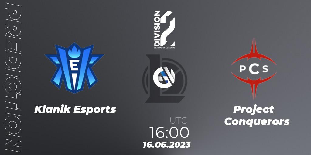 Klanik Esports vs Project Conquerors: Match Prediction. 16.06.2023 at 16:00, LoL, LFL Division 2 Summer 2023 - Group Stage
