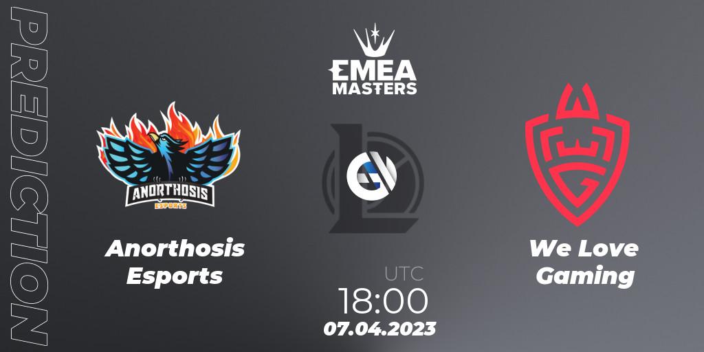 Anorthosis Esports vs We Love Gaming: Match Prediction. 07.04.2023 at 18:00, LoL, EMEA Masters Spring 2023 - Play-In