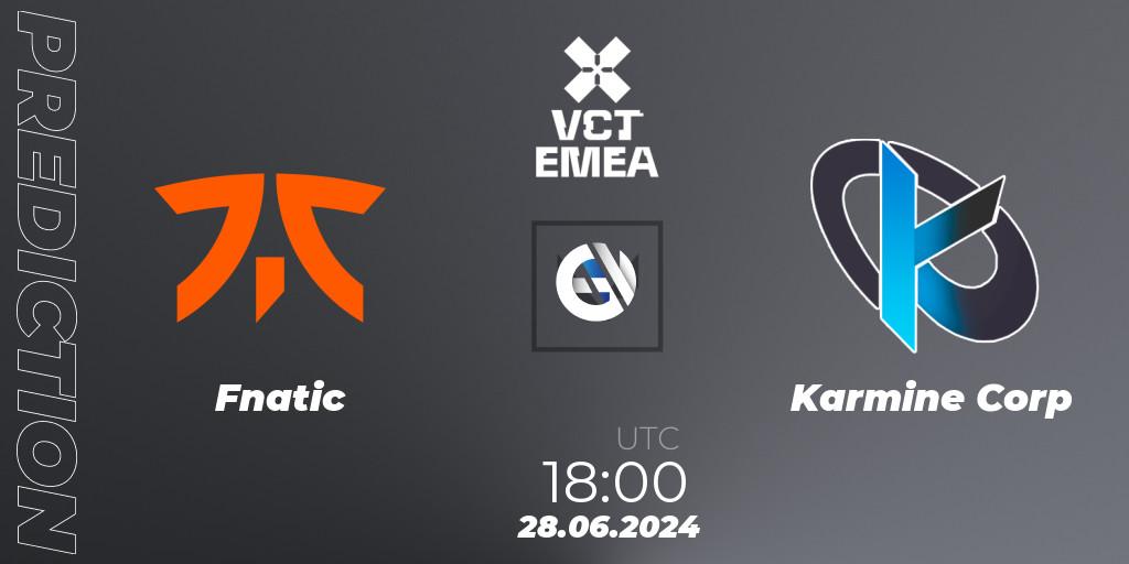 Fnatic vs Karmine Corp: Match Prediction. 28.06.2024 at 19:00, VALORANT, VALORANT Champions Tour 2024: EMEA League - Stage 2 - Group Stage