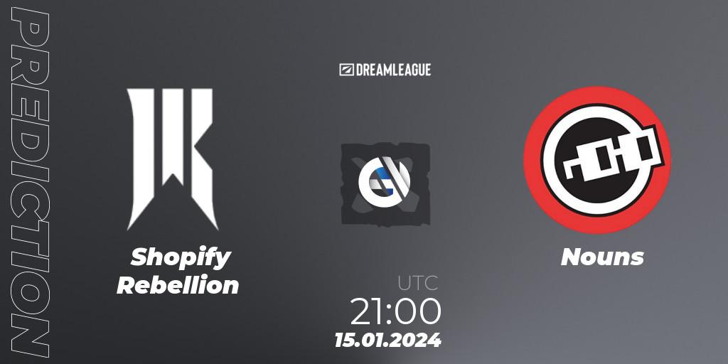 Shopify Rebellion vs Nouns: Match Prediction. 15.01.2024 at 21:02, Dota 2, DreamLeague Season 22: North America Closed Qualifier