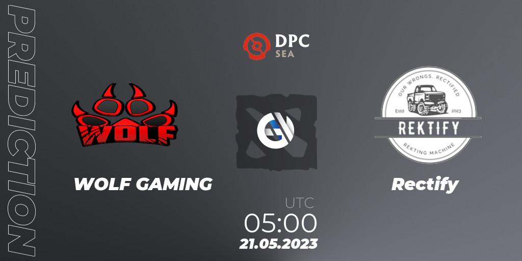 WOLF GAMING vs Rectify: Match Prediction. 21.05.2023 at 06:14, Dota 2, DPC SEA 2023 Tour 3: Closed Qualifier
