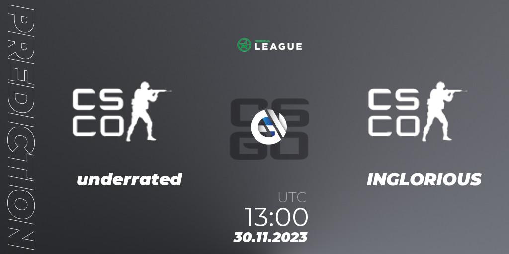 underrated vs INGLORIOUS: Match Prediction. 30.11.2023 at 13:00, Counter-Strike (CS2), ESEA Season 47: Advanced Division - Europe