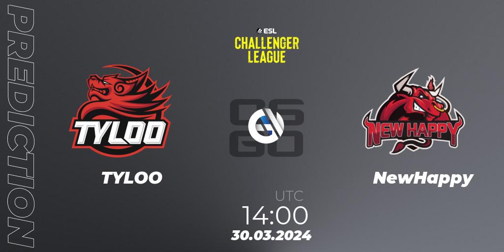 TYLOO vs NewHappy: Match Prediction. 30.03.2024 at 14:00, Counter-Strike (CS2), ESL Challenger League Season 47: Asia