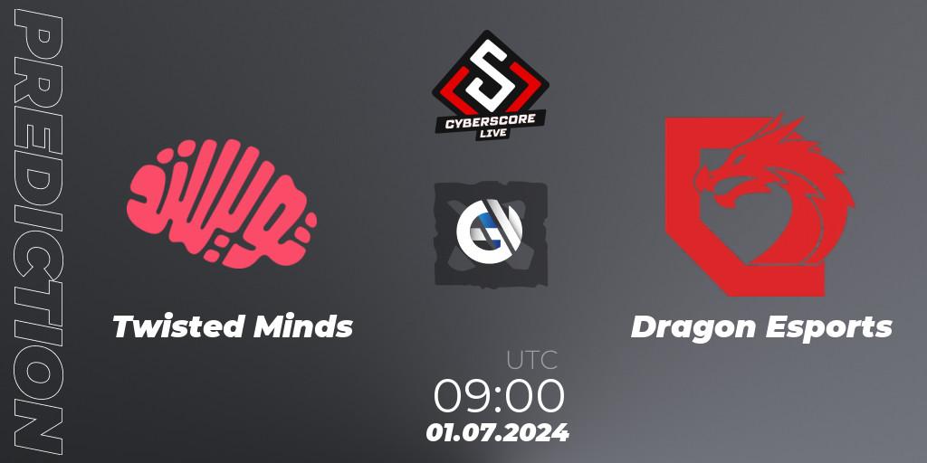 Twisted Minds vs Dragon Esports: Match Prediction. 01.07.2024 at 09:20, Dota 2, CyberScore Cup