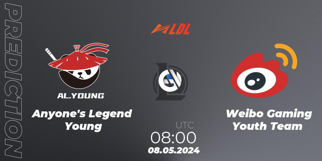 Anyone's Legend Young vs Weibo Gaming Youth Team: Match Prediction. 08.05.2024 at 08:00, LoL, LDL 2024 - Stage 2