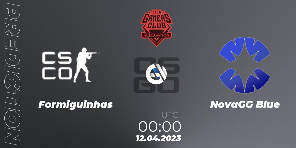 Formiguinhas vs NovaGG Blue: Match Prediction. 12.04.2023 at 00:30, Counter-Strike (CS2), Gamers Club Liga Série A Relegation: April 2023