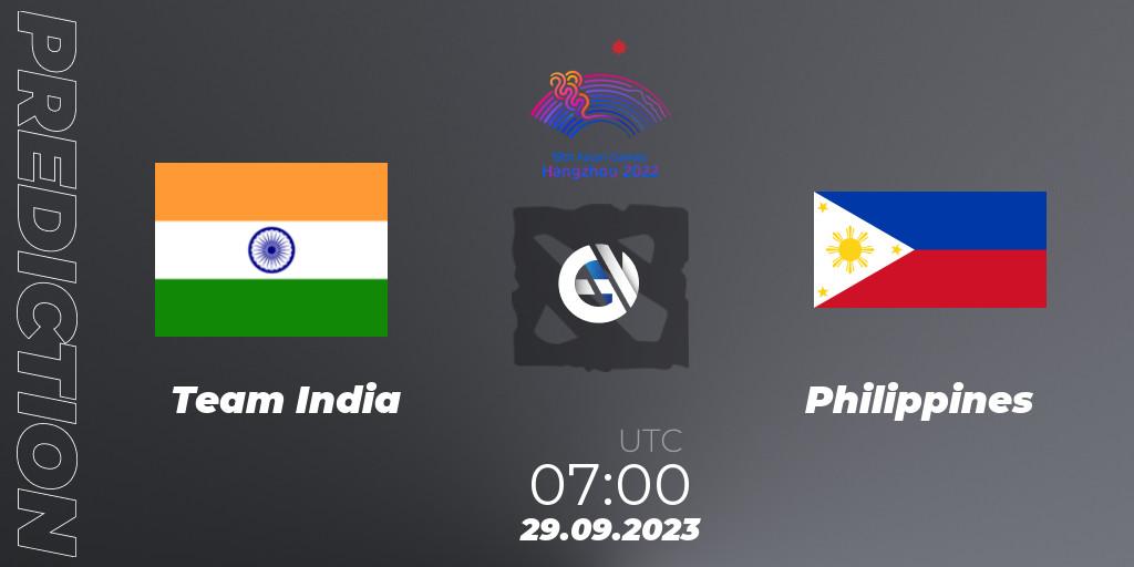 Team India vs Philippines: Match Prediction. 29.09.2023 at 07:00, Dota 2, 2022 Asian Games