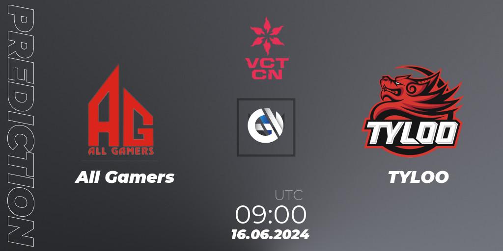 All Gamers vs TYLOO: Match Prediction. 16.06.2024 at 09:10, VALORANT, VALORANT Champions Tour China 2024: Stage 2 - Group Stage