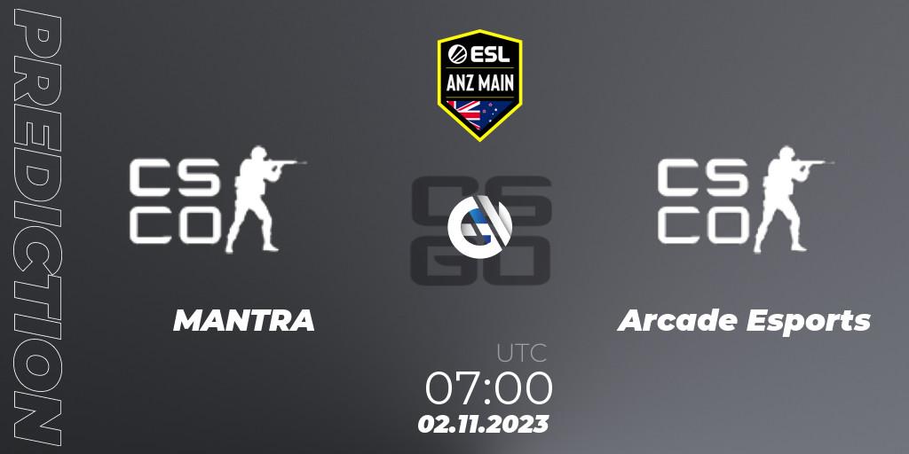 MANTRA vs Arcade Esports: Match Prediction. 02.11.2023 at 07:00, Counter-Strike (CS2), ESL ANZ Main Season 17