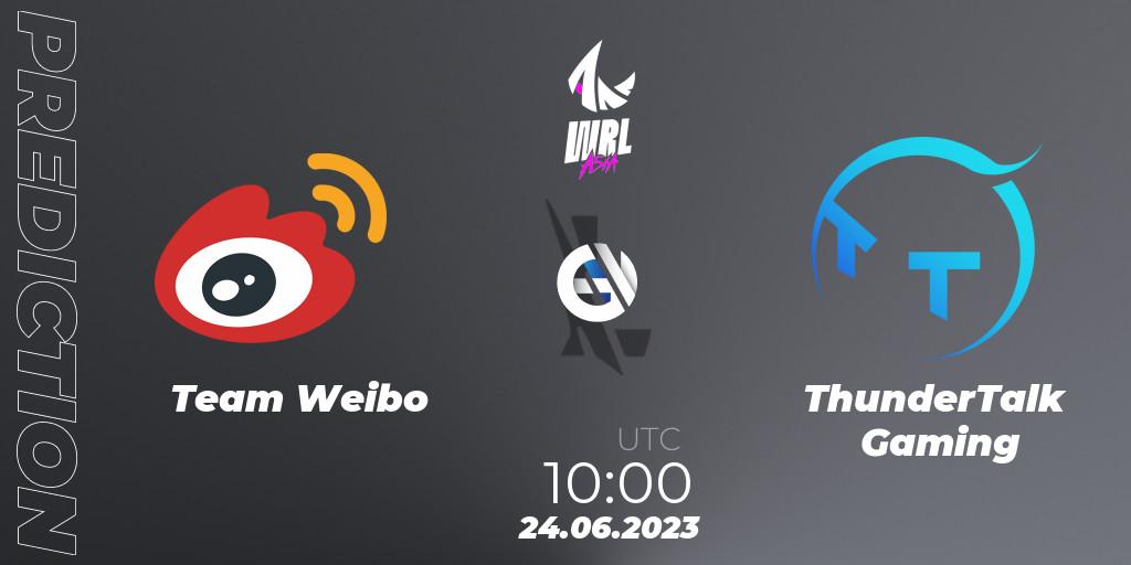 Team Weibo vs ThunderTalk Gaming: Match Prediction. 24.06.2023 at 10:00, Wild Rift, WRL Asia 2023 - Season 1 - Playoffs