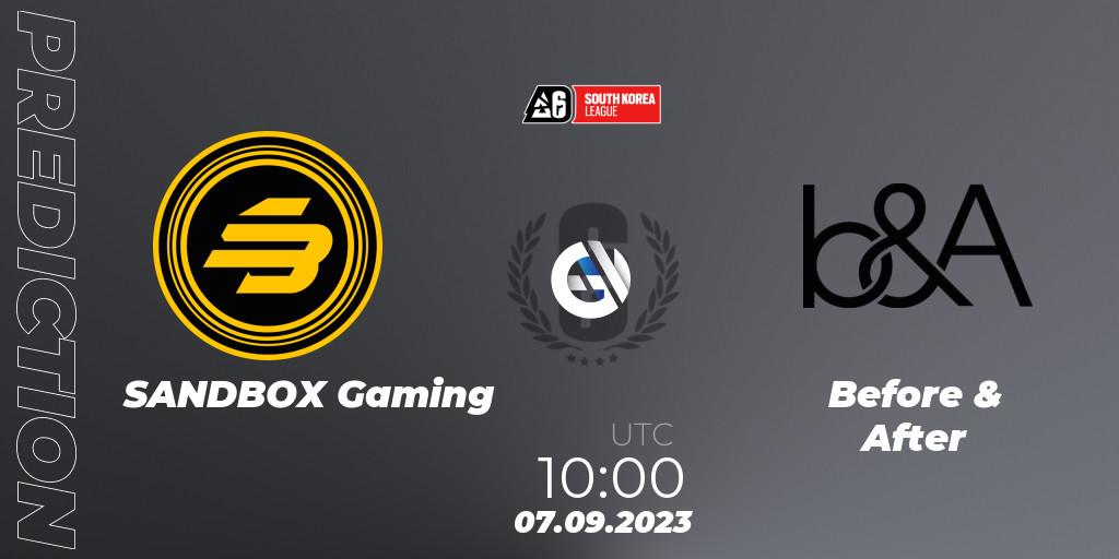 SANDBOX Gaming vs Before & After: Match Prediction. 07.09.2023 at 10:00, Rainbow Six, South Korea League 2023 - Stage 2