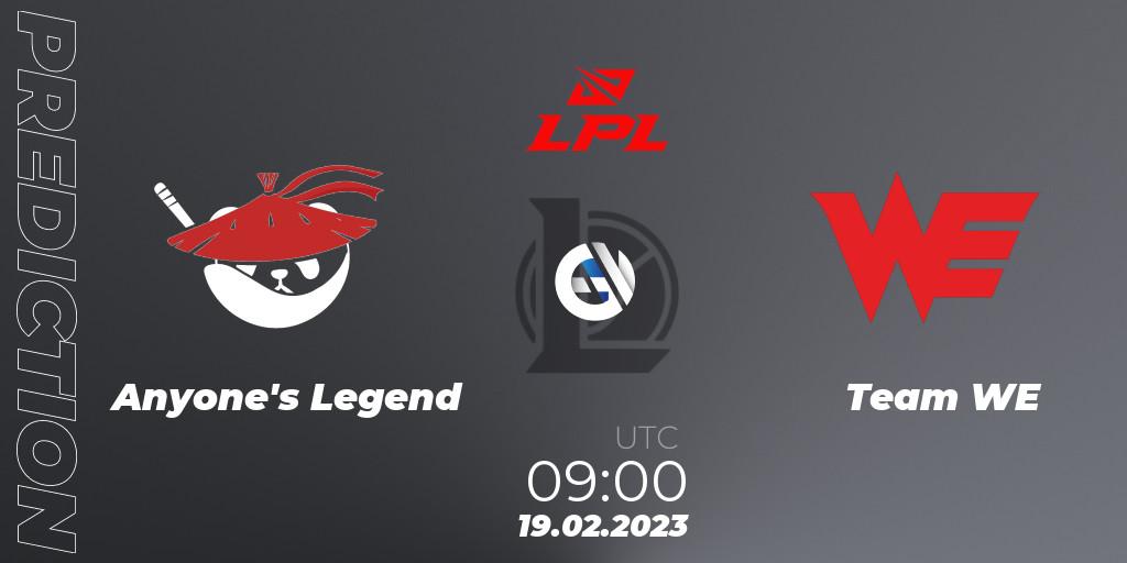 Anyone's Legend vs Team WE: Match Prediction. 19.02.23, LoL, LPL Spring 2023 - Group Stage
