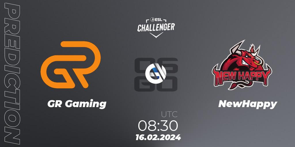 GR Gaming vs NewHappy: Match Prediction. 16.02.2024 at 08:30, Counter-Strike (CS2), ESL Challenger #56: Asian Qualifier